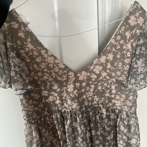 Floral V-Neck Dress with Flutter Sleeves